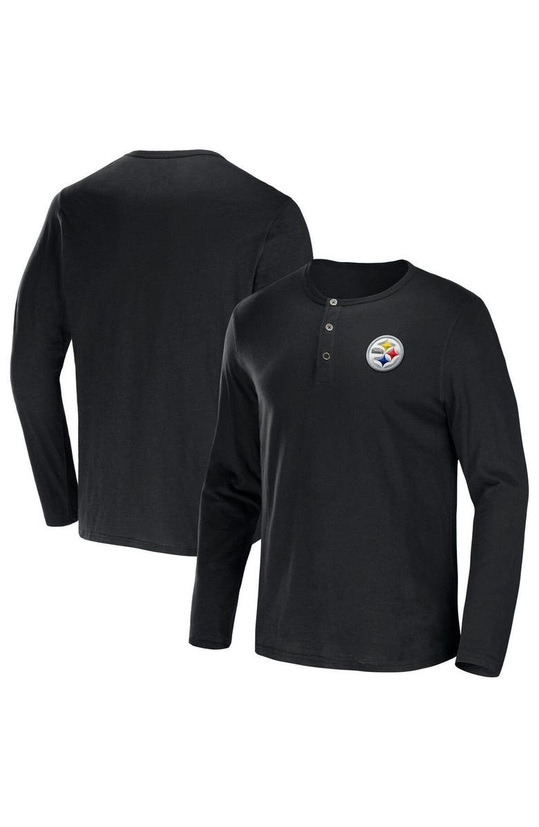 NFL X DARIUS RUCKER Men's NFL x Darius Rucker Collection by Fanatics Black Pittsburgh Steelers Slub Jersey Henley Long Sleeve T-Shirt, Main, color,