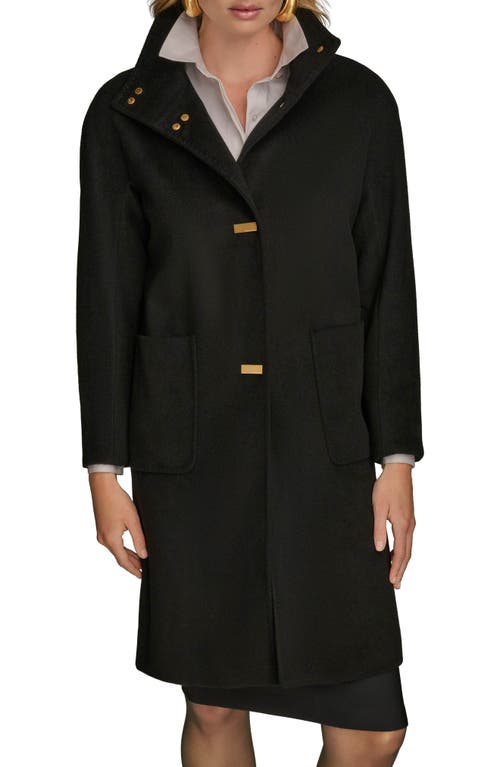 Donna Karan New York Convertible Collar Wool Blend Coat In Black