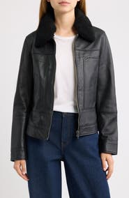 Frye Nappa Leather Jacket with Faux Shearling Collar