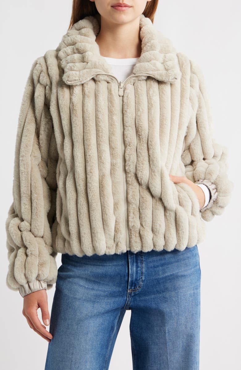 Save The Duck Elina Faux Fur Jacket, Main, color, Rainy Beige