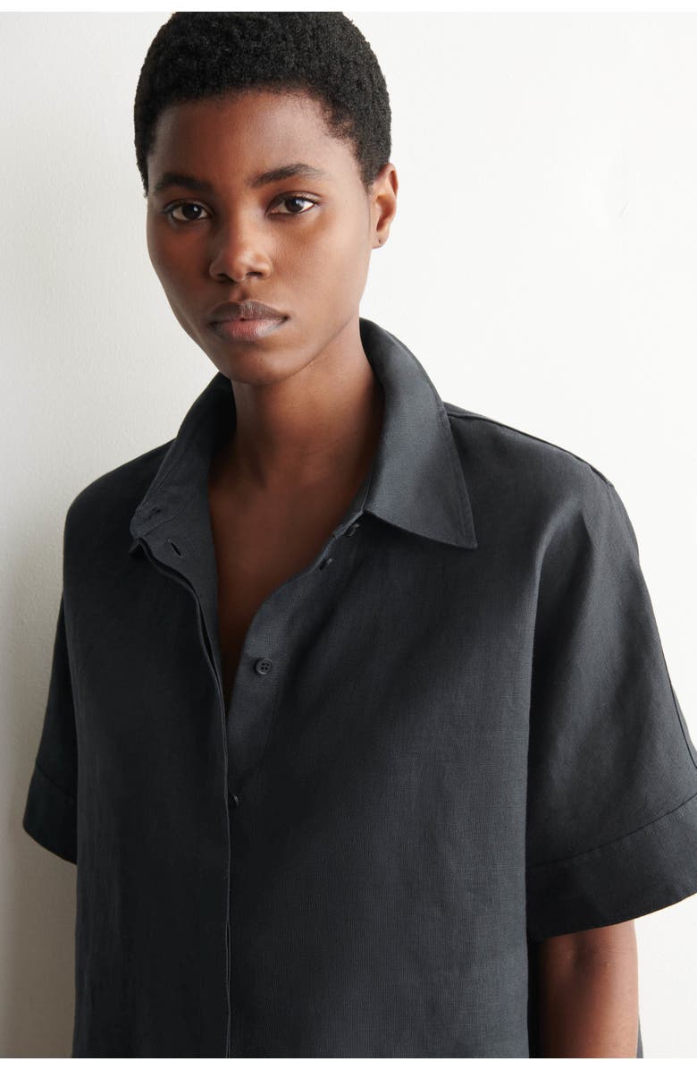 COS Oversized Short-Sleeved Linen Shirt, Alternate, color, Washed Black