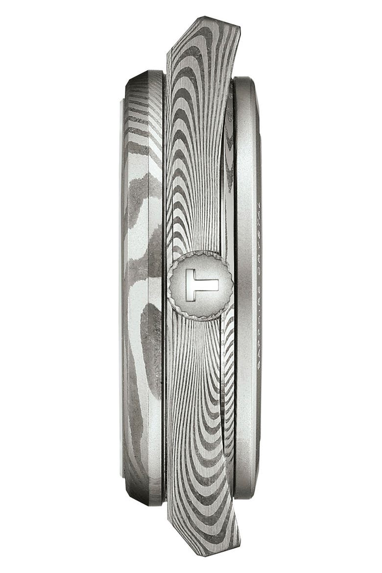 PRX Powermatic 80 Damascus Steel Leather Strap Watch, 38mm, Alternate, color, GREY