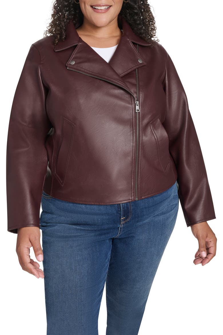 Slim Fit Faux Leather Moto Jacket, Main, color, OXBLOOD