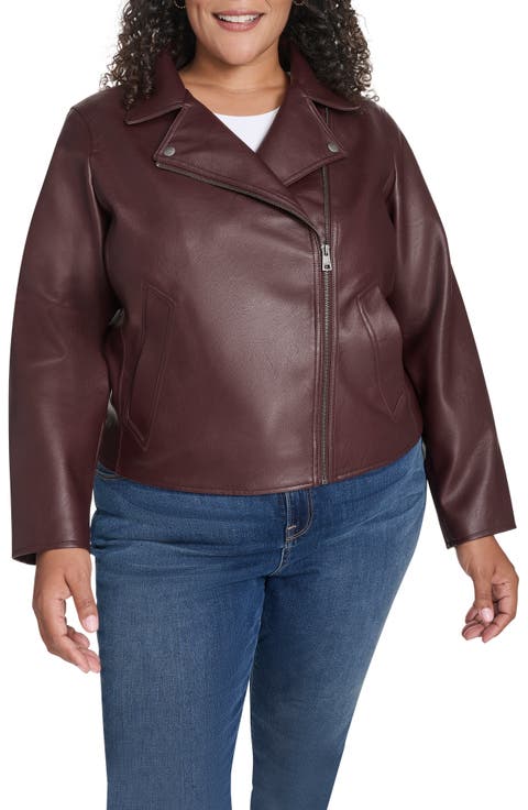 Slim Fit Faux Leather Moto Jacket (Plus)
