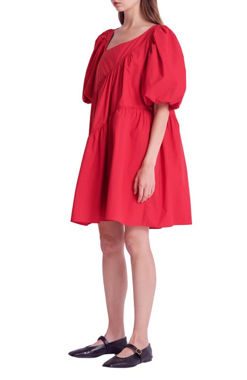 English Factory Asymmetric Poplin Tiered Dress In Raspberry