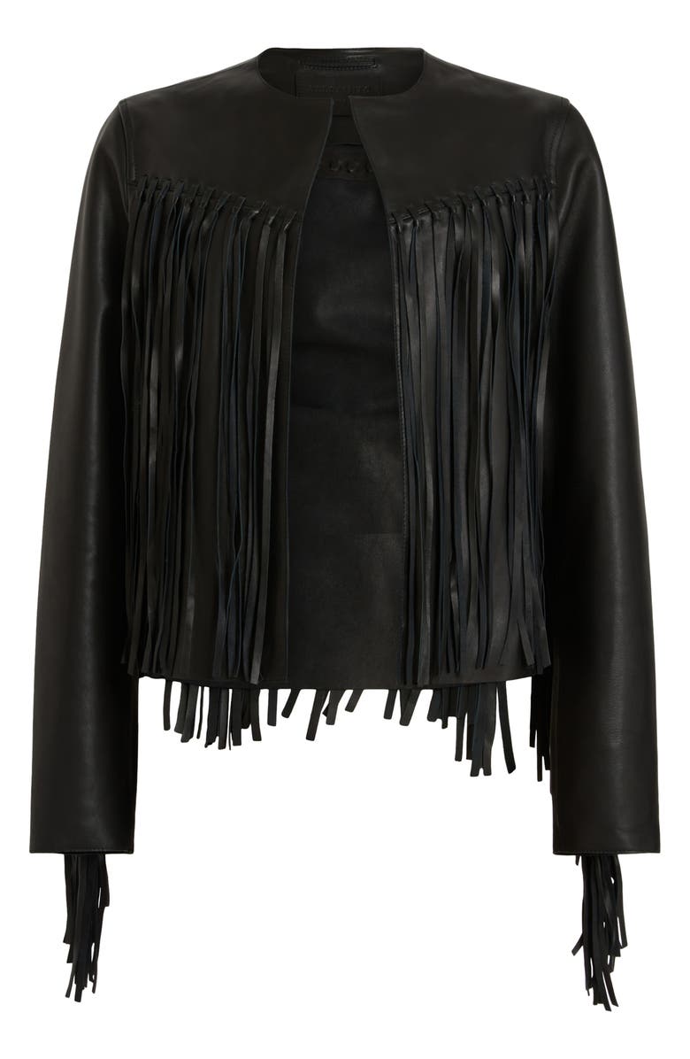 AllSaints Reema Fringe Leather Jacket, Alternate, color,