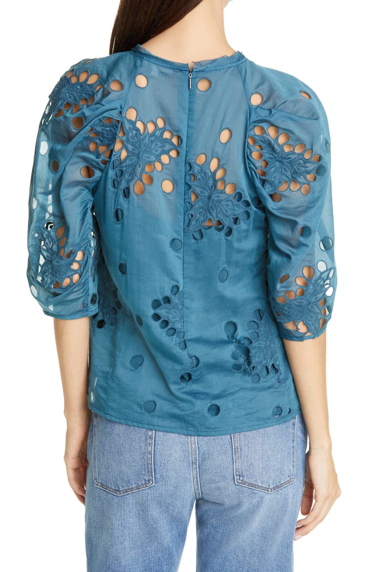 Honeysuckle Eyelet Top, Alternate, color, DEEP TEAL