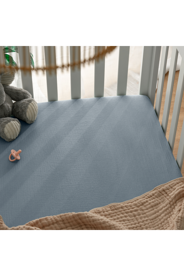 Muslin Fitted Crib Sheet - Pack of 2, Alternate, color, Pacific Blue and Heather