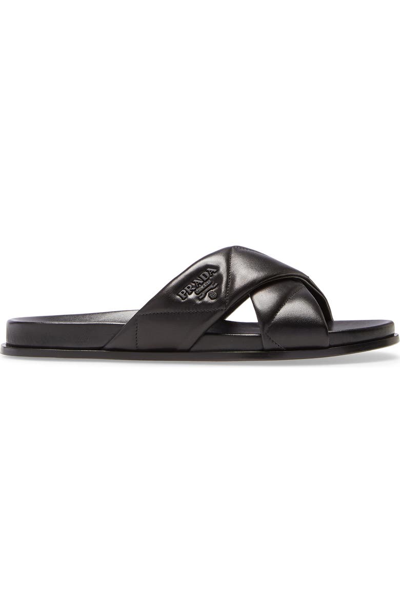 Prada Logo Cross Strap Slide Sandal, Alternate, color,