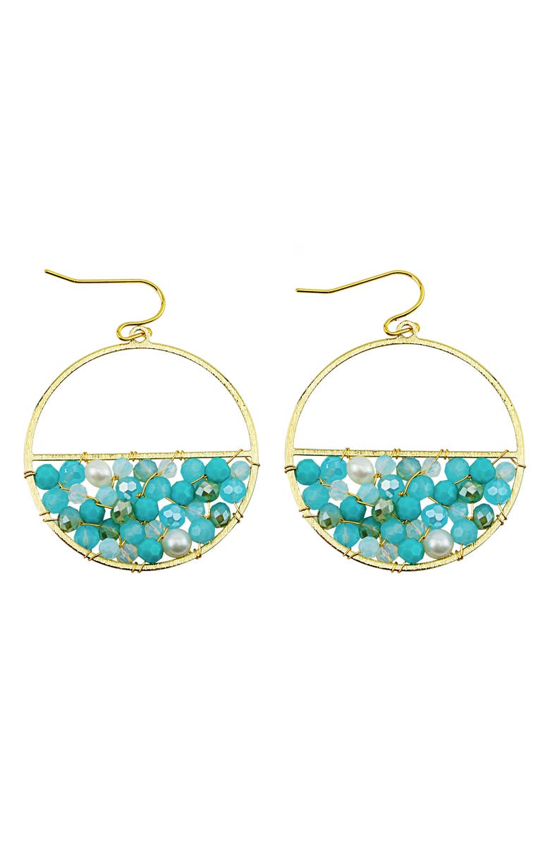 Panacea Crystal Faux Pearl Half Fill Drop Earrings, Main, color, Blue