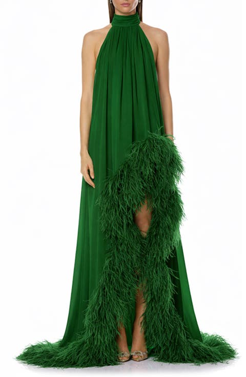 Madeline Feather Detail High-Low Gown