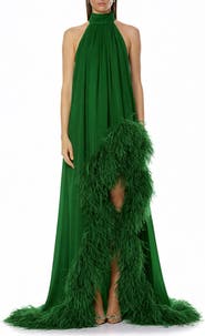 BRONX BANCO Madeline Feather Detail High-Low Gown
