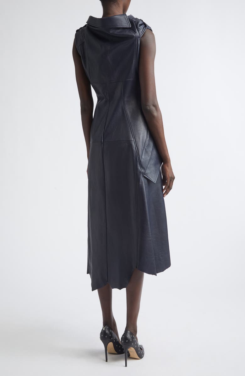 McQueen Asymmetric Leather Shirtdress, Alternate, color,