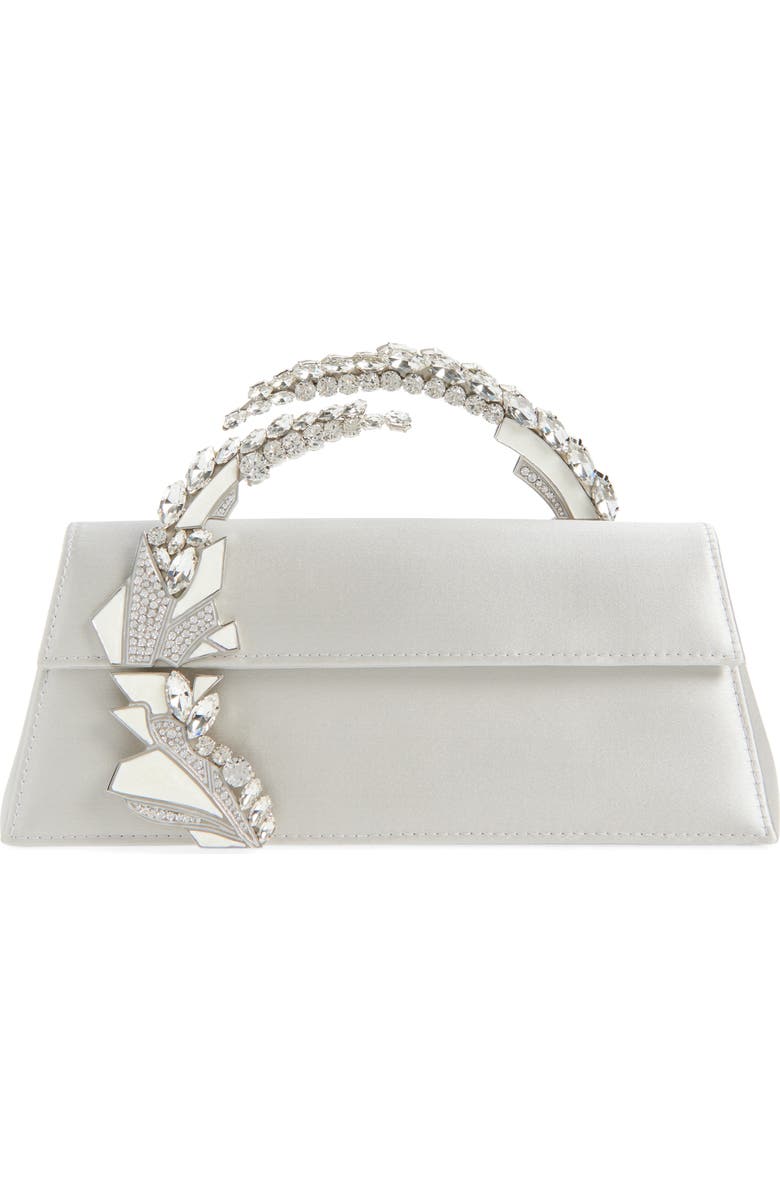L’alingi Oasis Crystal Handle Satin Clutch, Main, color, Silver