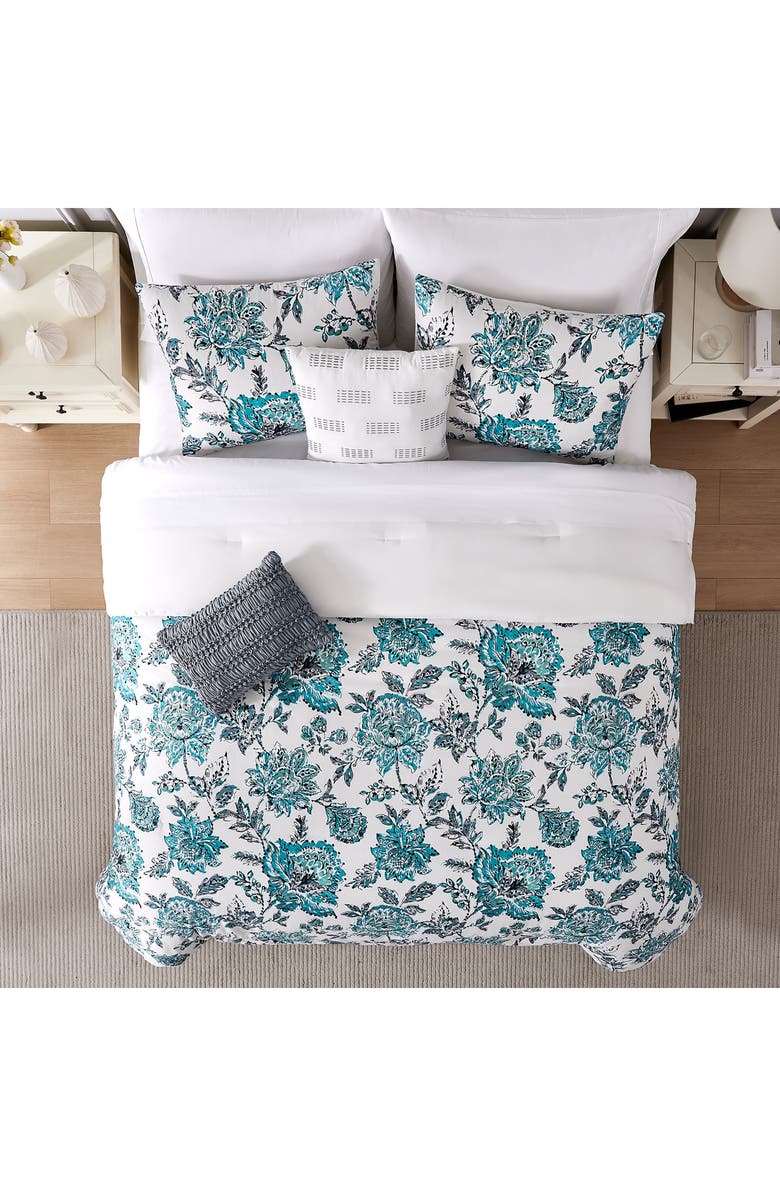 Modern Threads Floral Print Microfiber 5-Piece Comforter Set, Alternate, color, White/ Teal