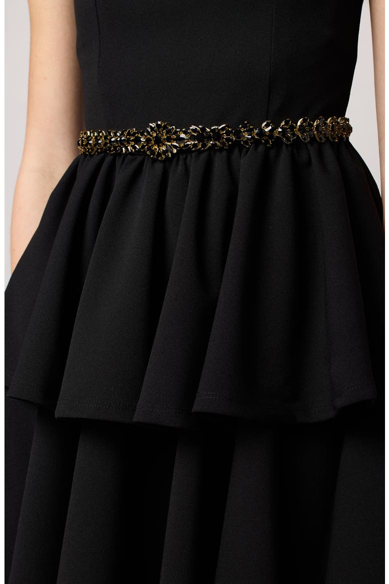 Tiered Dress with Rhinestone Belt, Alternate, color, BLACK