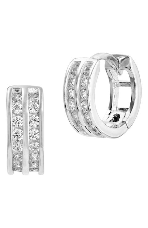Double Row Cubic Zirconia Huggie Hoop Earrings