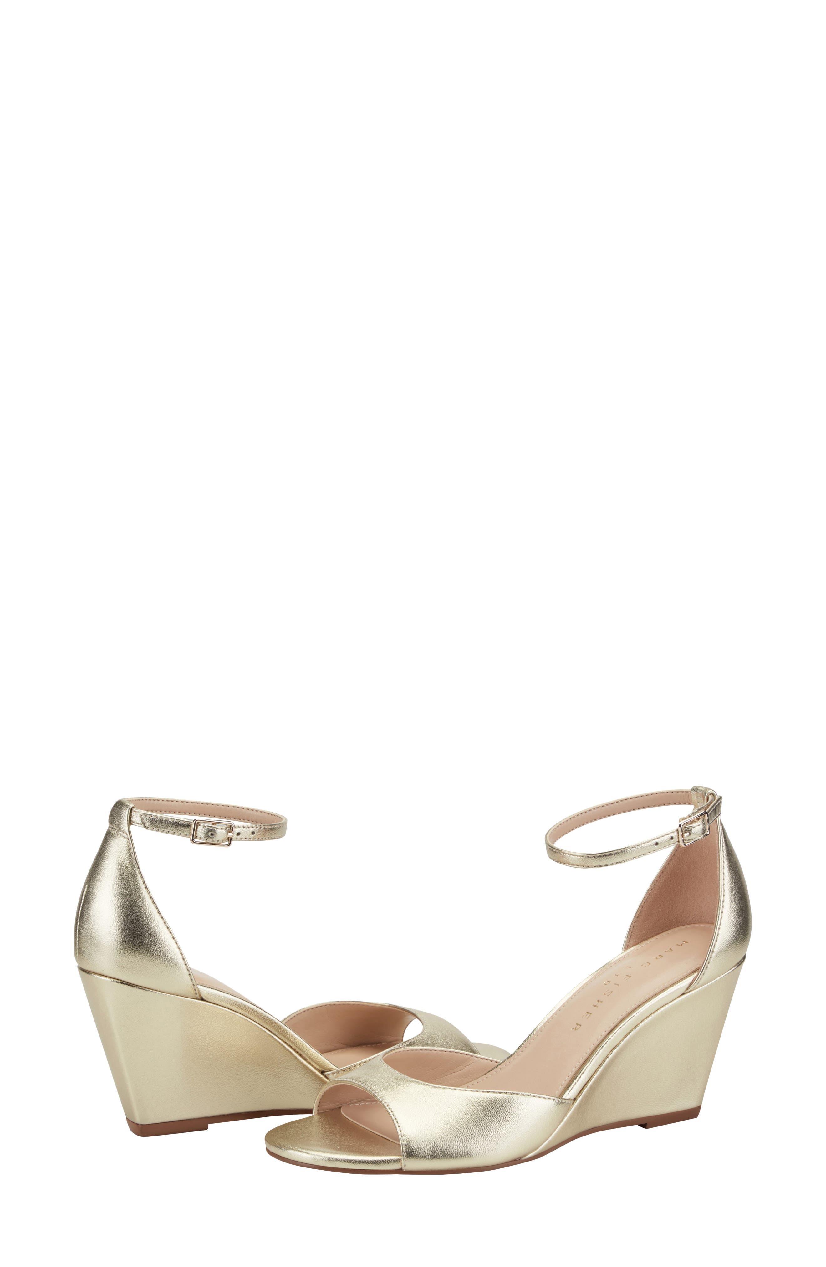 Marc Fisher LTD Felyna Ankle Strap Wedge Sandal, Alternate, color, Gold