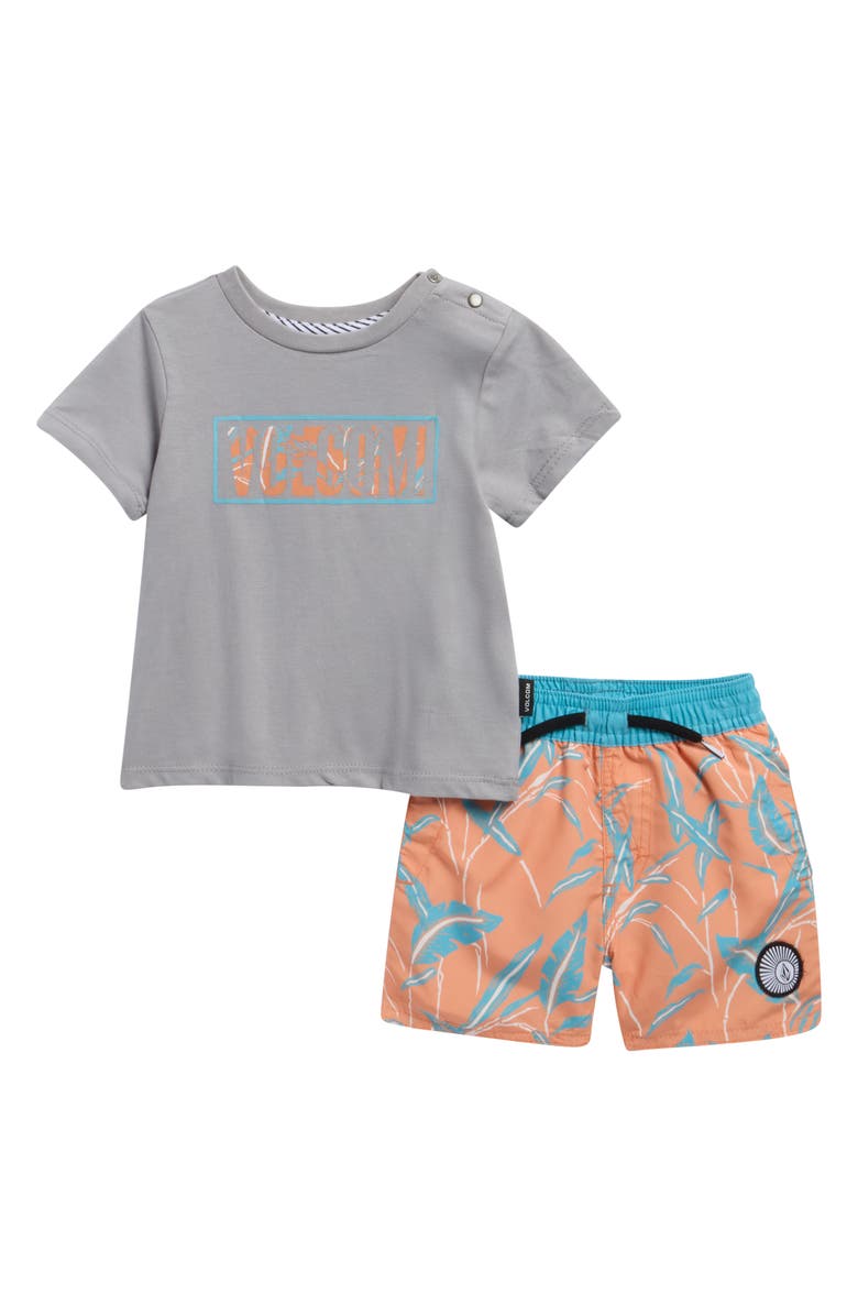 Volcom Jersey T-Shirt & Swim Shorts Set, Main, color, Grey