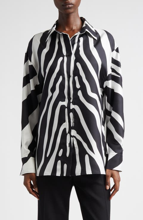 Animal Print Silk Button-Up Shirt