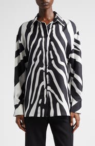FERRAGAMO Animal Print Silk Button-Up Shirt