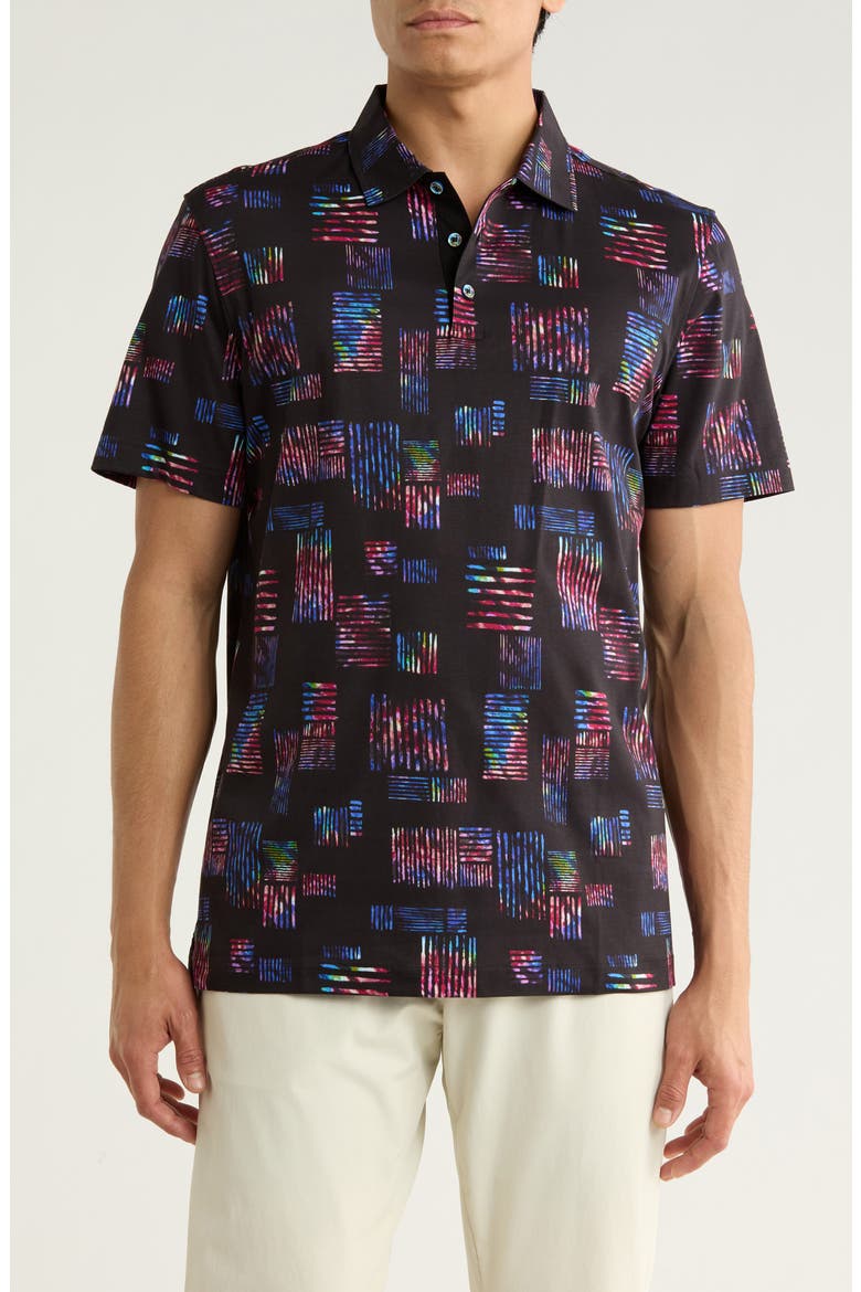 Abstract Knit Polo, Main, color, HEATHERED BLACK