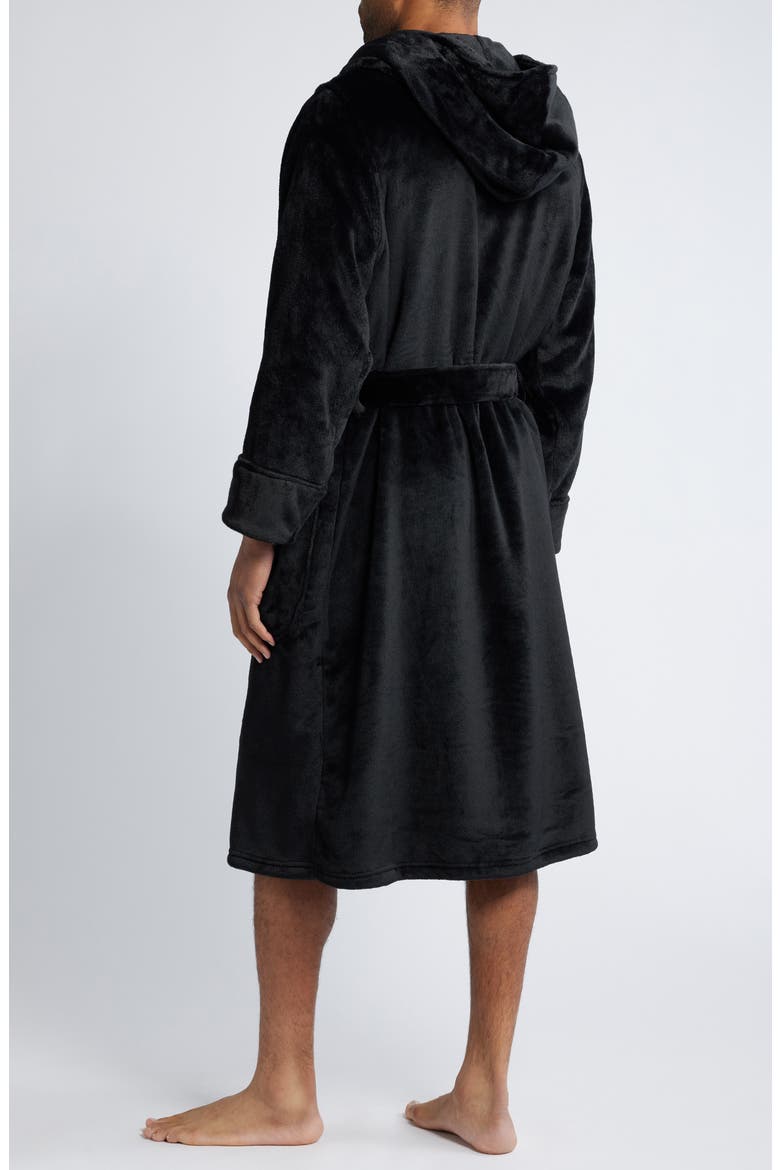 Fleece Hooded Robe, Alternate, color, BLACK