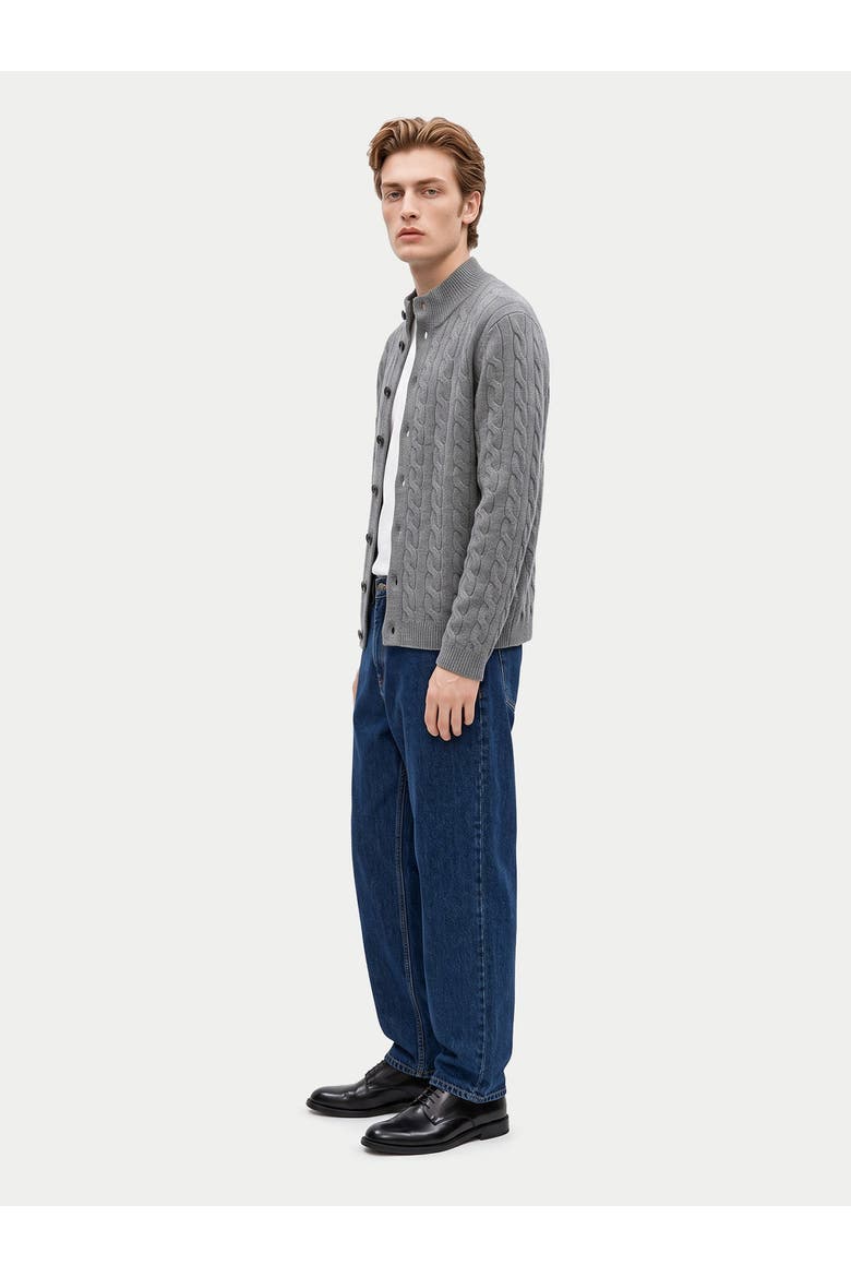 Cashmere Cable-knit High-neck Cardigan, Alternate, color, dim gray