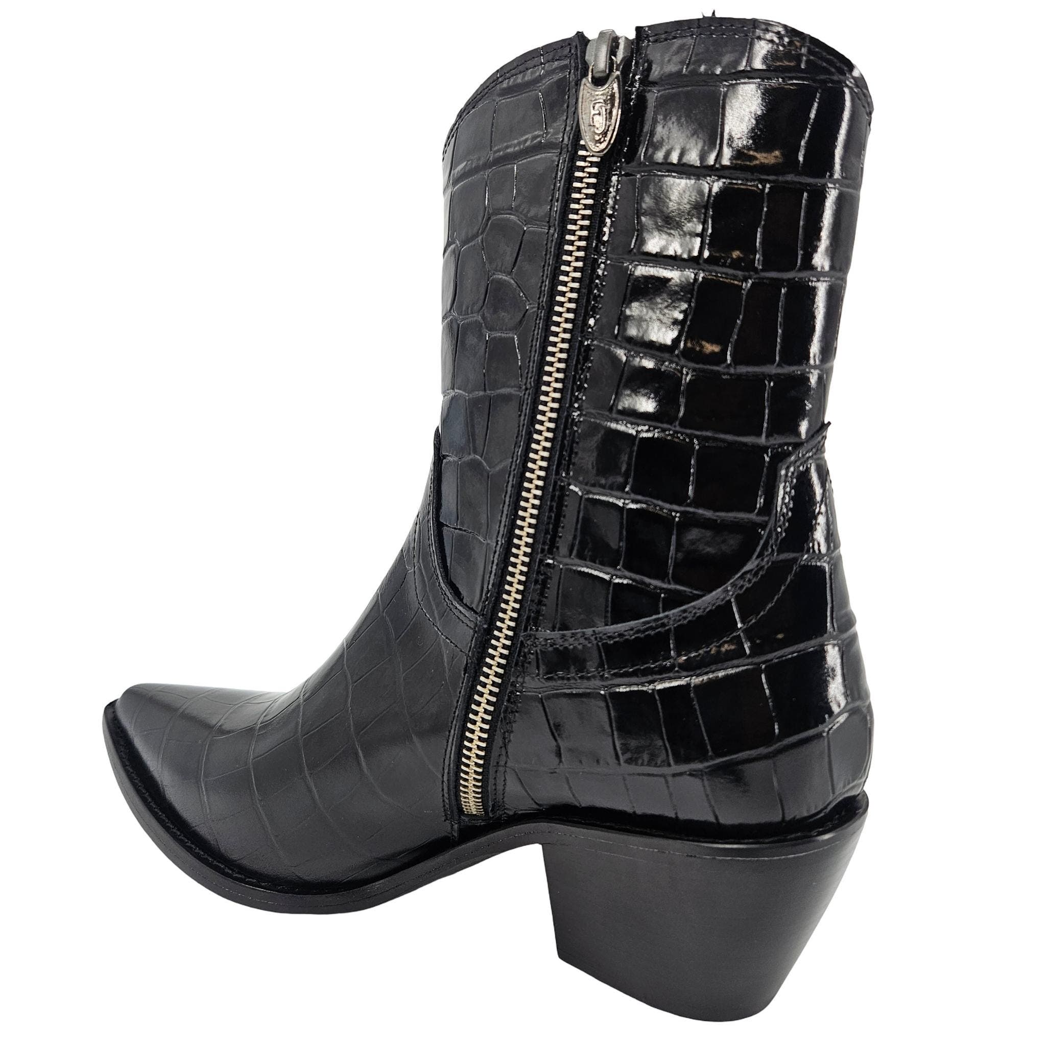 Madison Maison Croc Embossed Pointy  Ankle Boot, Alternate, color, Black