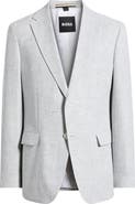 BOSS Hutson Slim Fit Grey Mélange Slub Linen & Cotton Blend Sport Coat