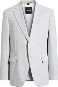 BOSS Hutson Slim Fit Grey Mélange Slub Linen & Cotton Blend Sport Coat