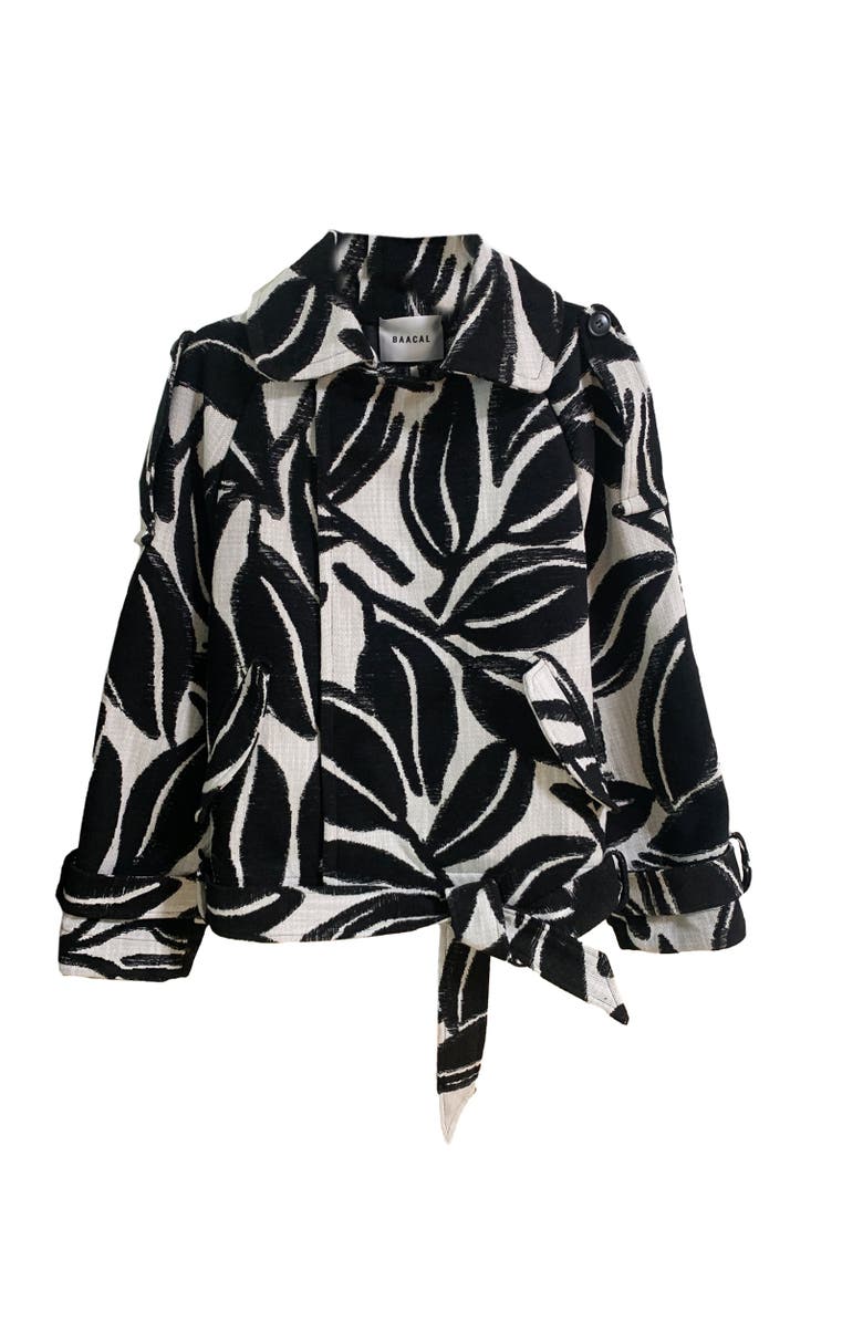 BAACAL Marlo Short Moto Trench Coat, Main, color, Black White Leaves