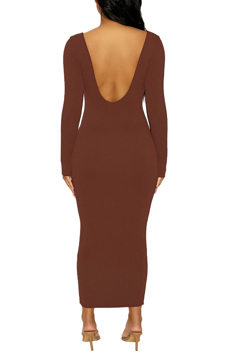 Naked Wardrobe Timeless Long Sleeve Body-Con Midi Dress, Alternate, color, Chocolate