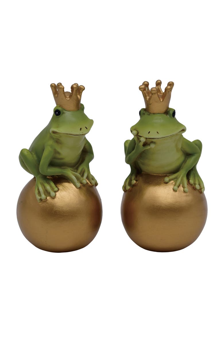 Resin King Frogs on Sphere Set of 2 Green and Gold for Spring Home Decor, Main, color, Green