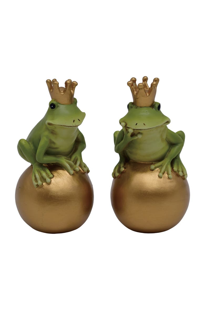 Transpac Resin King Frogs on Sphere Set of 2 Green and Gold for Spring Home Decor, Main, color, Green