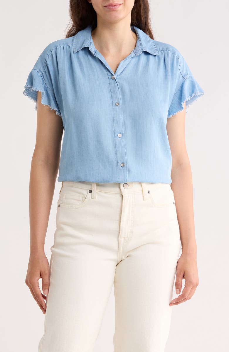 Trove New York The Fray Denim Top, Main, color, Light Wash