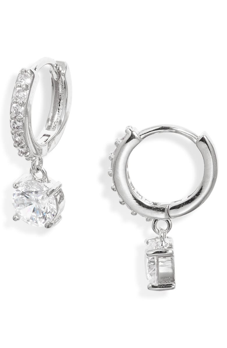 Nordstrom Cubic Zirconia Dangle Hoop Earrings, Main, color, Clear- Silver