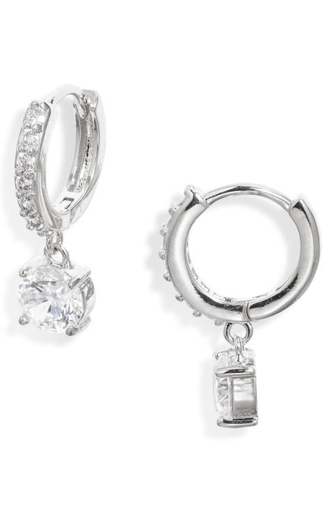 Cubic Zirconia Dangle Hoop Earrings