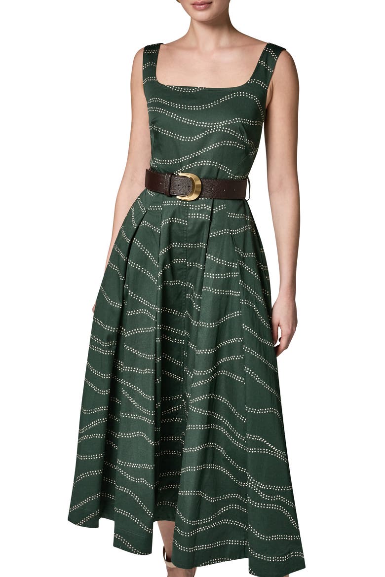 Abstract Print Fit & Flare Midi Dress, Alternate, color, FOREST