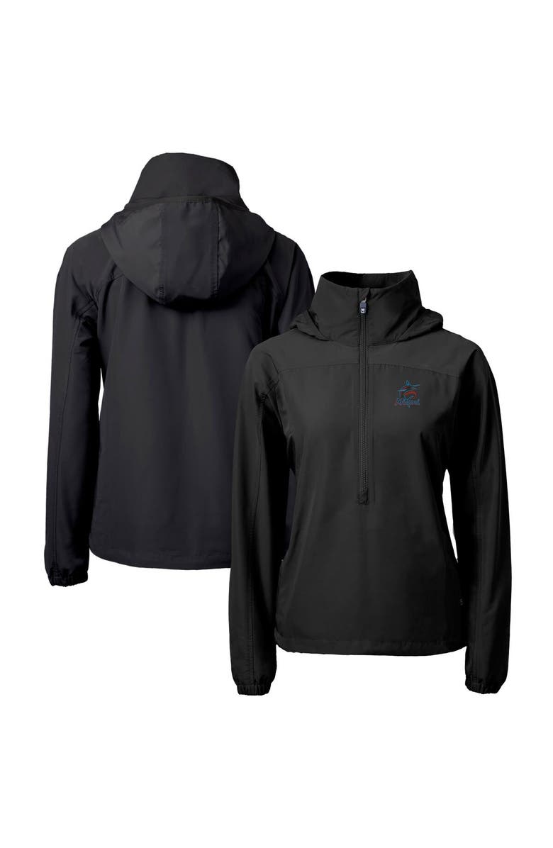 Cutter & Buck Women's Cutter & Buck  Black Miami Marlins Charter Eco Recycled Half-Zip Anorak Jacket, Main, color, 