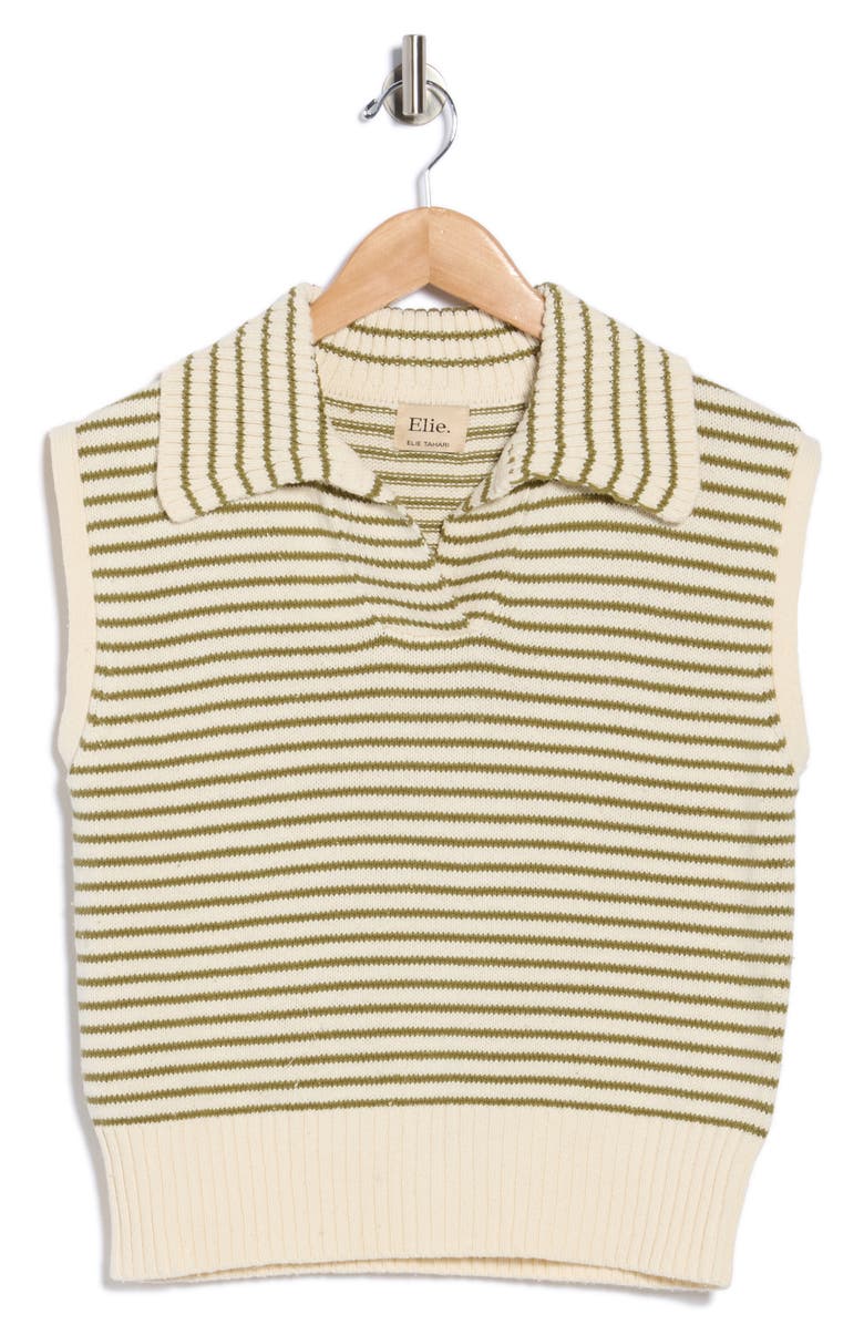 ELIE ELIE TAHARI Stripe Johnny Collar Sweater, Alternate, color, Natural/ Sage Green Stripe