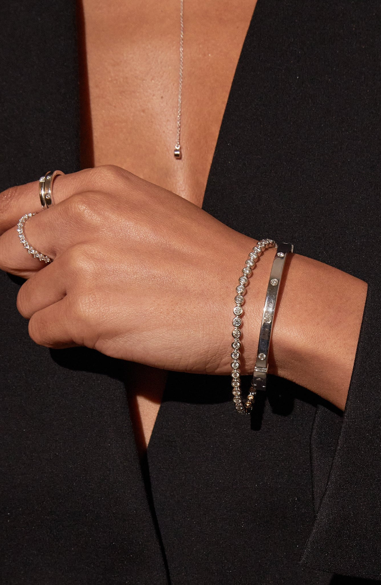 Aurate New York Lab Grown White Sapphire Bezel Tennis Bracelet, Alternate, color, White Vermeil