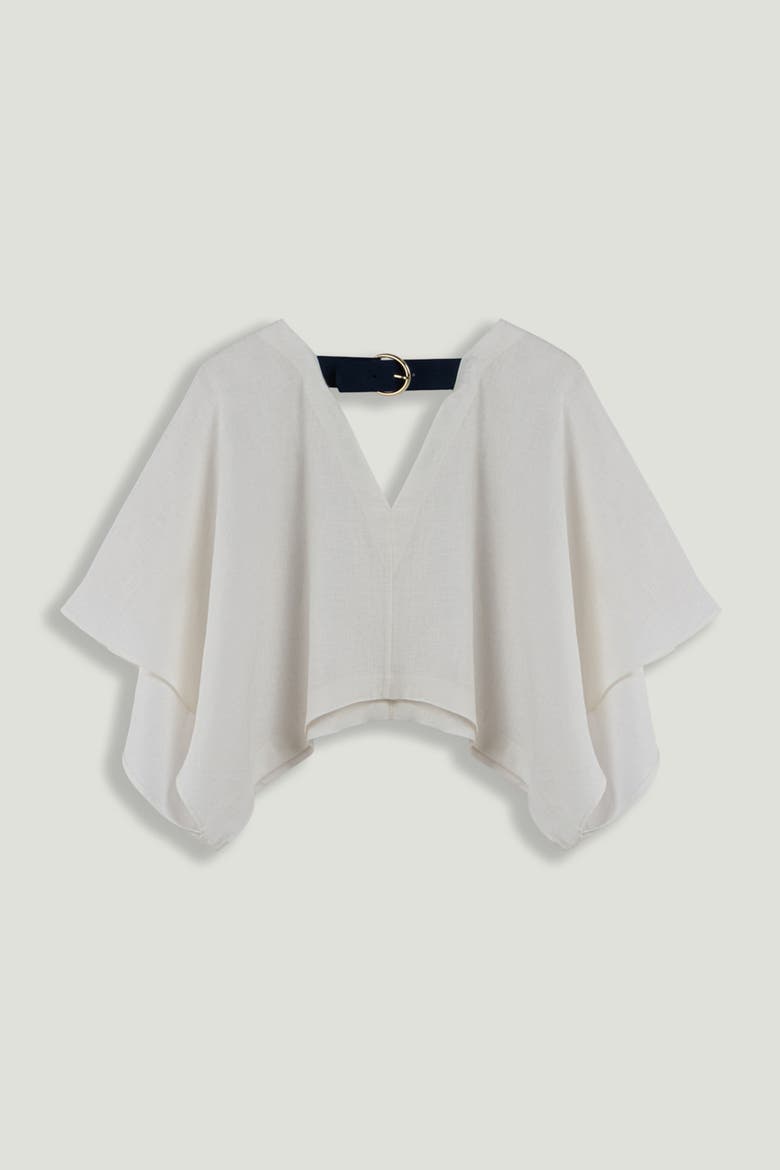 Belt Detail V-Neck Blouse, Alternate, color, Ivory