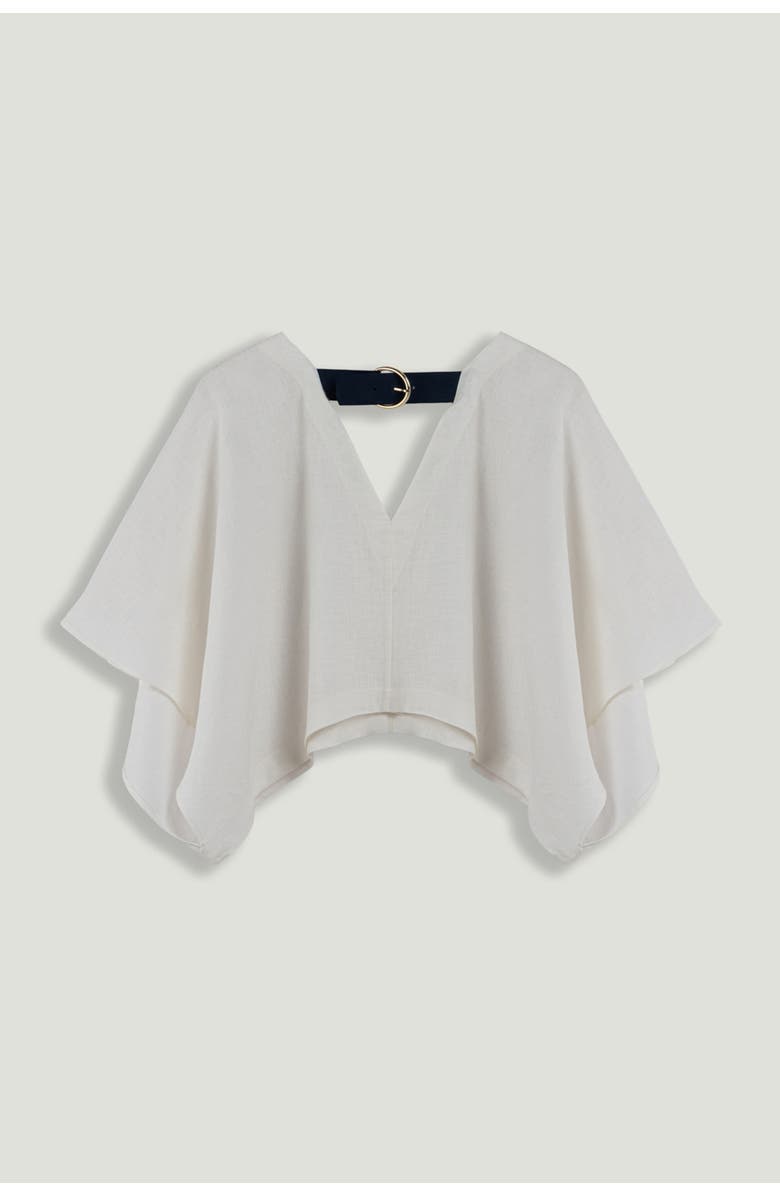 Nocturne Belt Detail V-Neck Blouse, Alternate, color, Ivory