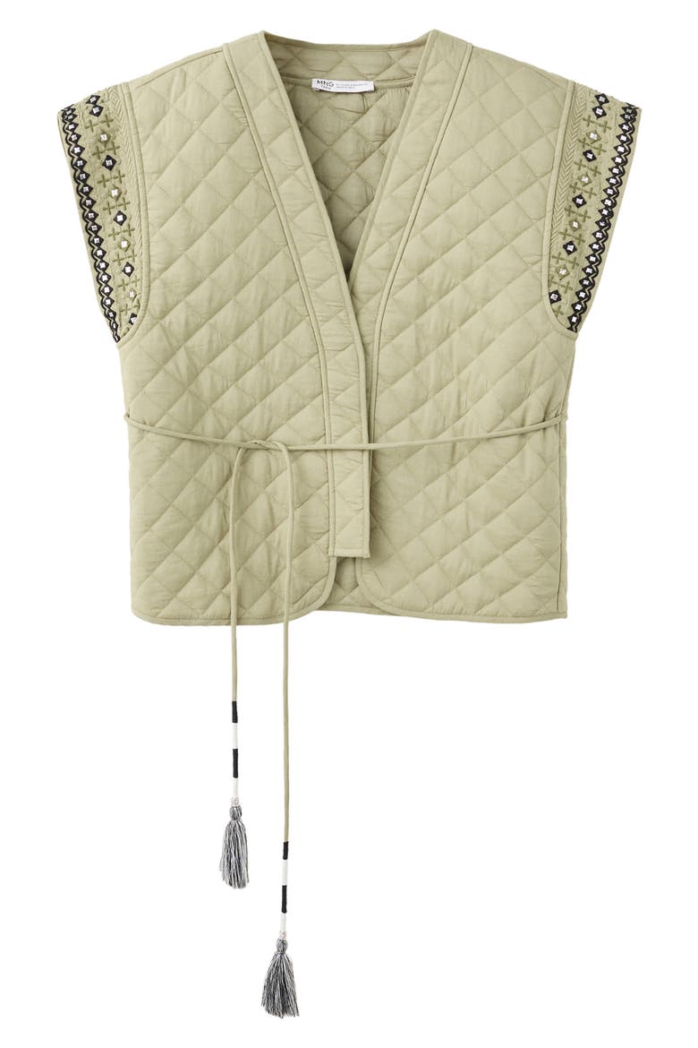 Embroidered Quilted Vest, Main, color, GREEN