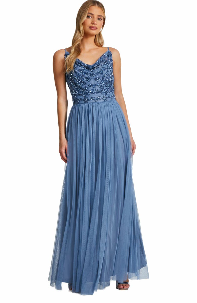 QUIZ Cowl Neck Mesh Skirt Maxi Dress, Main, color, 