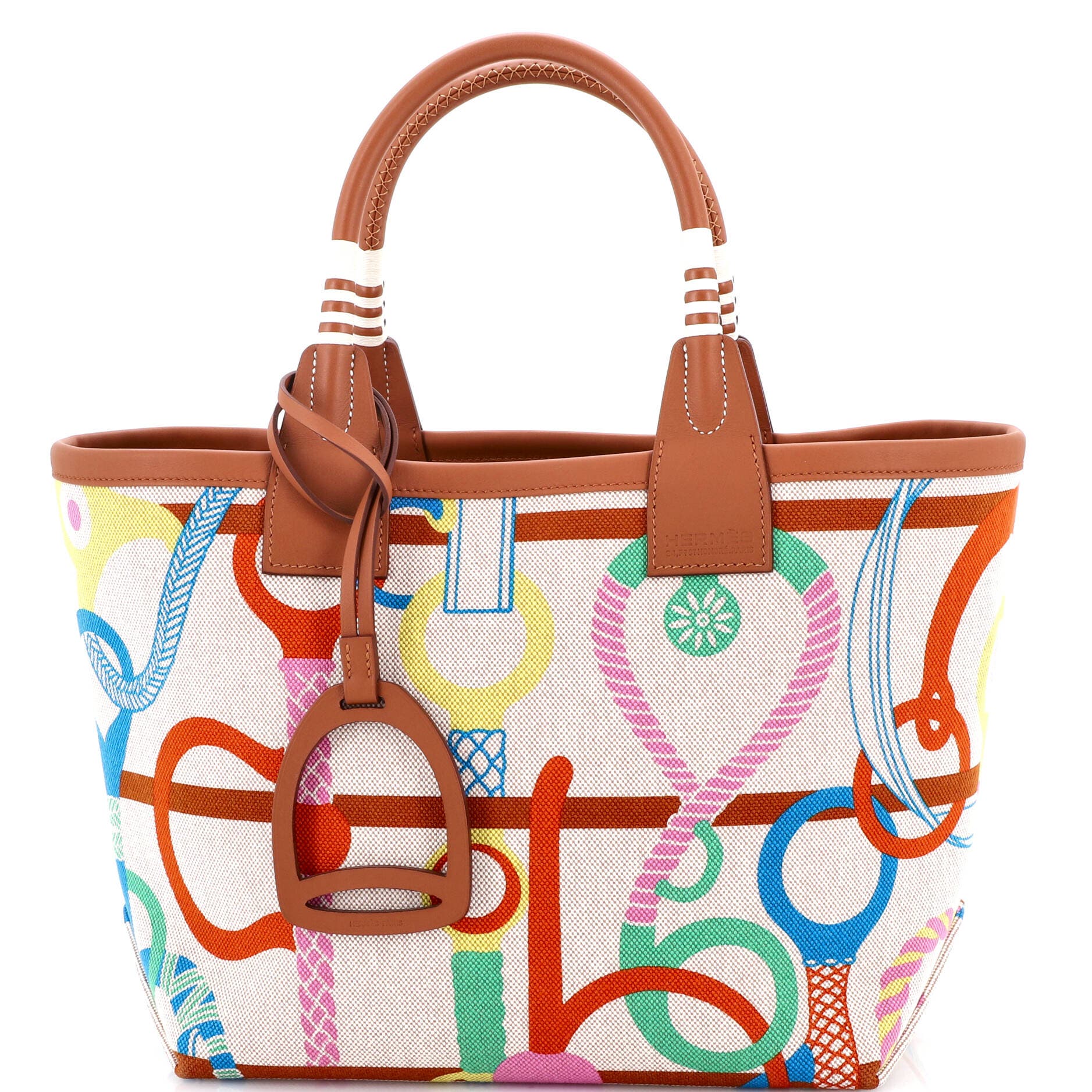 Pre-Owned Hermes Sac Steeple Tote Printed Toile with Leather 25, Main, color, Gold