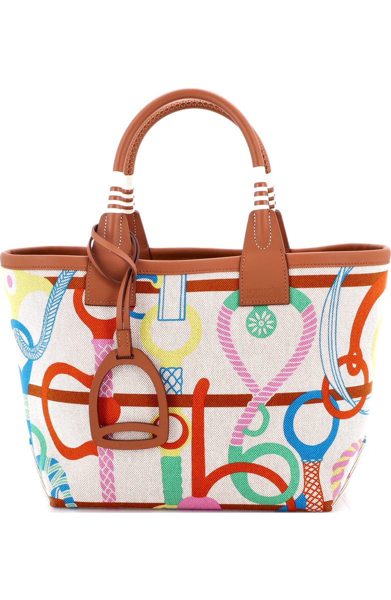 Pre-Owned Hermes Sac Steeple Tote Printed Toile with Leather 25, Main, color, Gold