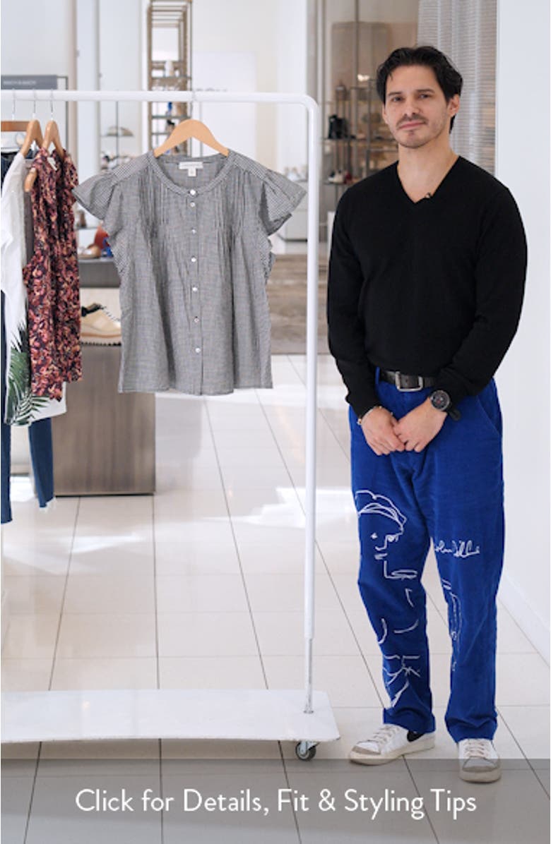 Gingham Flutter Sleeve Button-Up Top, sales video thumbnail