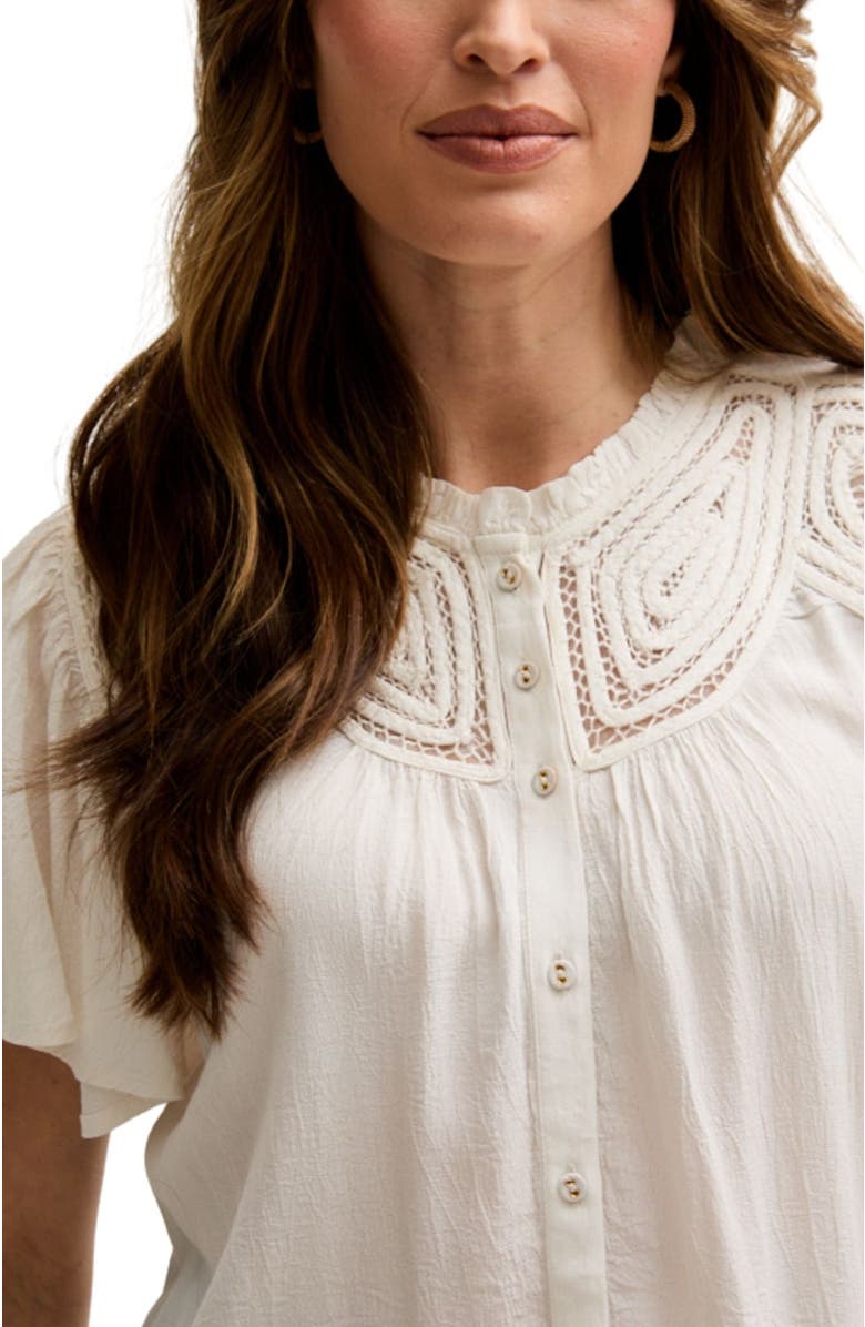 LILY AND LIONEL Kew Lace Insert Angel Sleeve Shirt, Alternate, color, Natural
